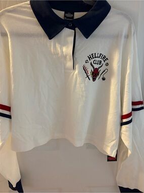 Netflix, stranger Things, White Polo crop top- Hellfire Club